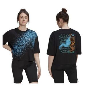 Adidas Original Naomi Otsu cropped short sleeve t-shirt black blue splatter